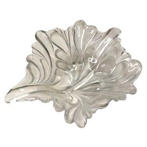 Leaf Shaped Textured Heavy Glass Serving Dish 12 In x 14 In x 5 In Tall Vintage